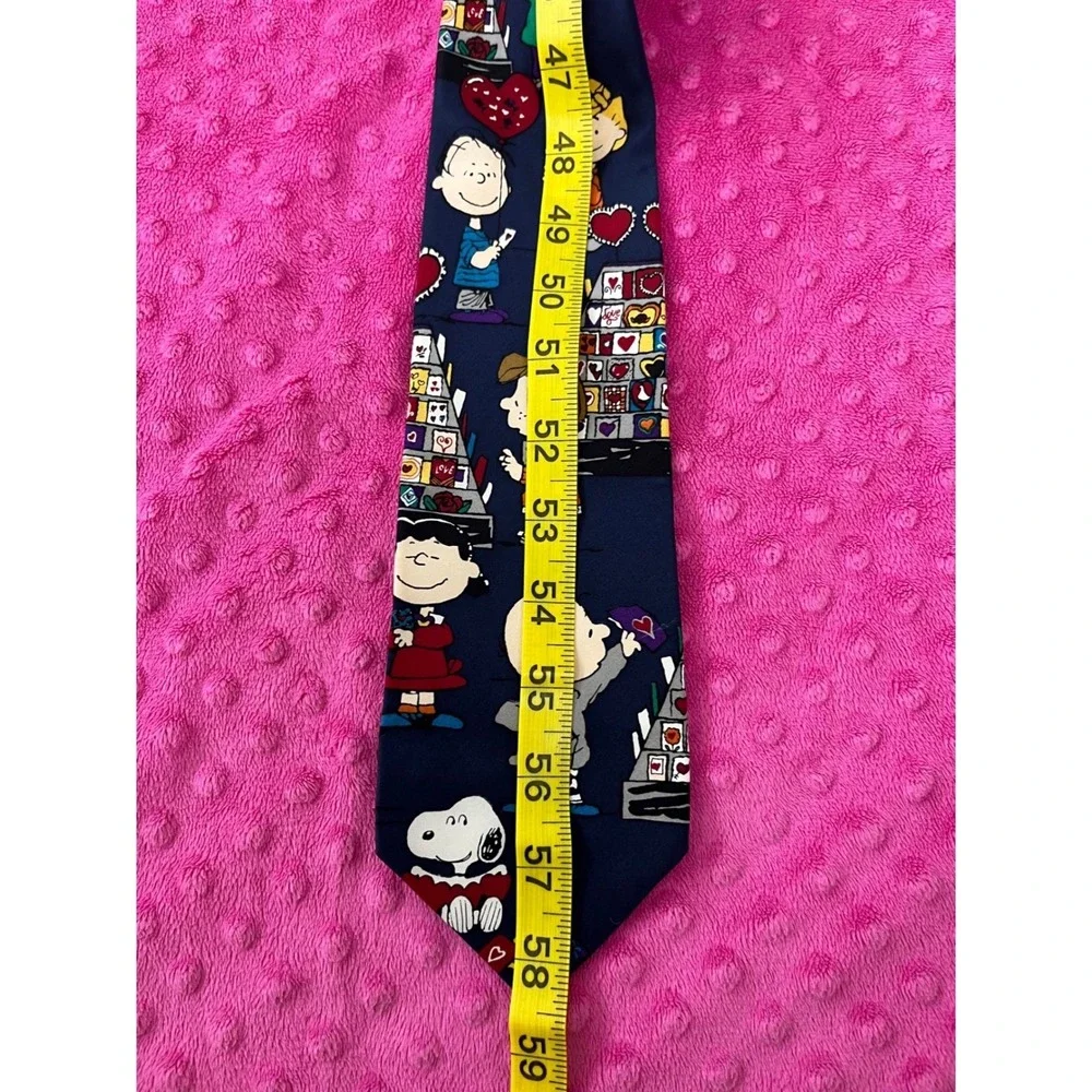 Peanuts Snoopy Charlie Brown Mens One Size Blue Excellent Valentine Silk Necktie